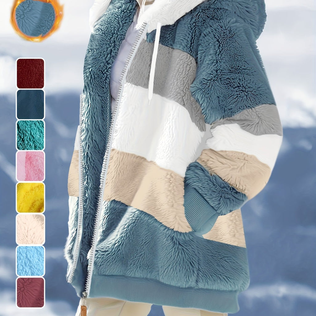 Plus Size Hooded Zip-Up Fleece Jacket with Pockets