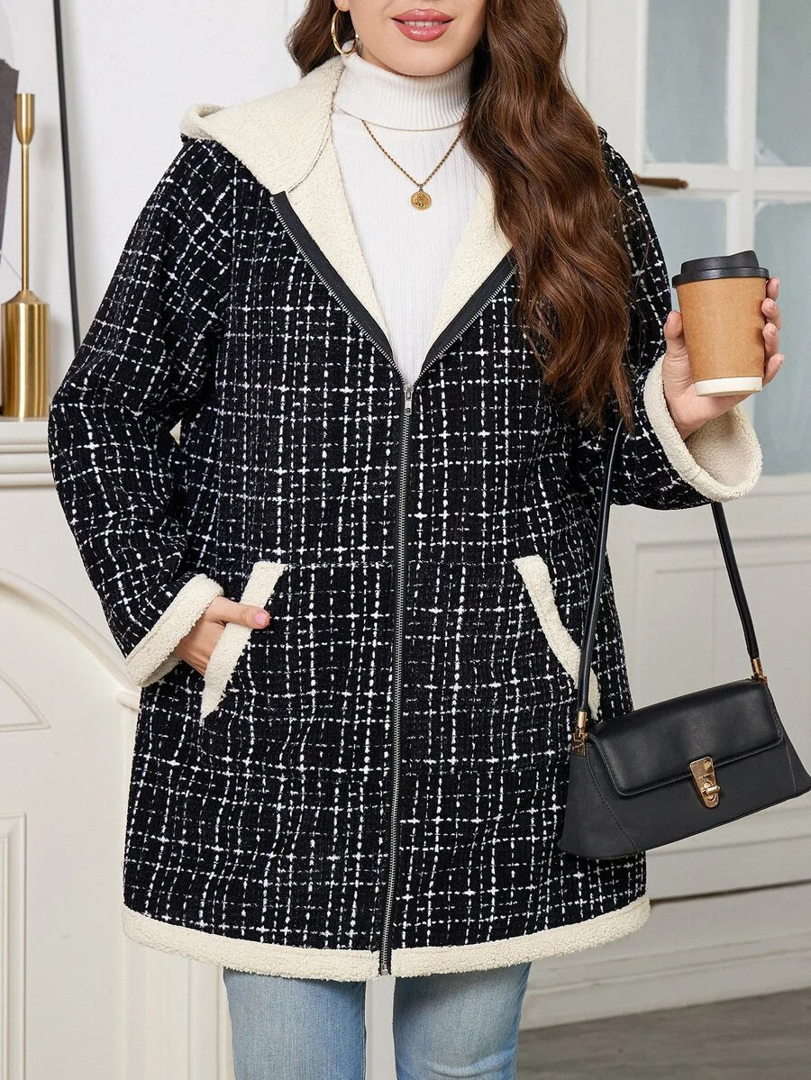Plus Size Longline Knit Hoodie with Pockets