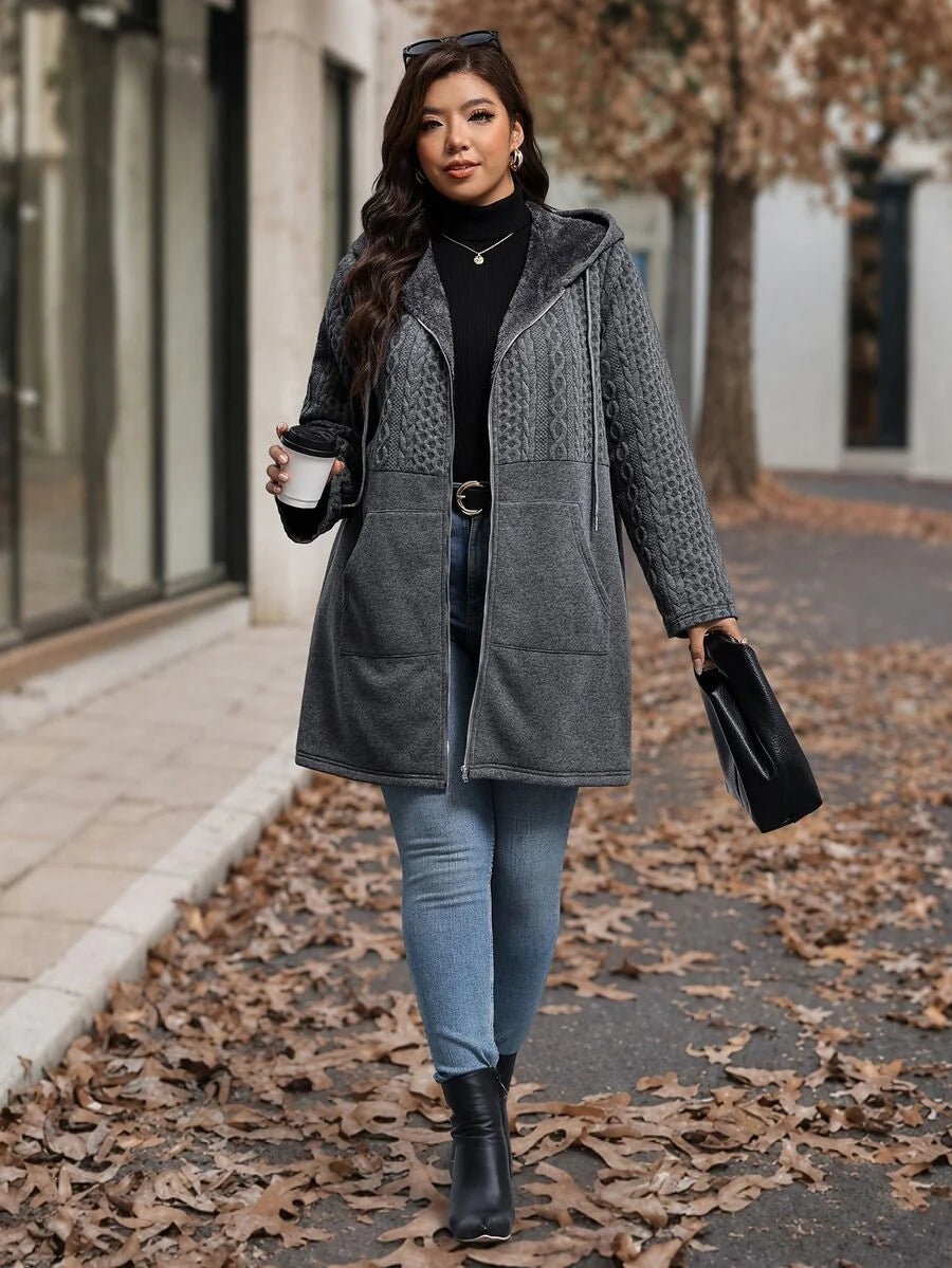Plus Size Longline Knit Hoodie with Pockets