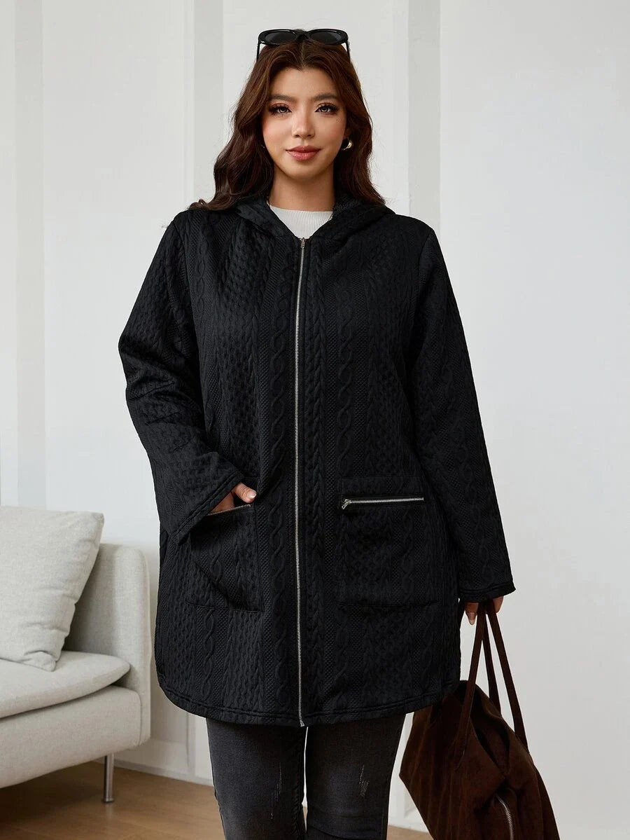 Plus Size Longline Knit Hoodie with Pockets