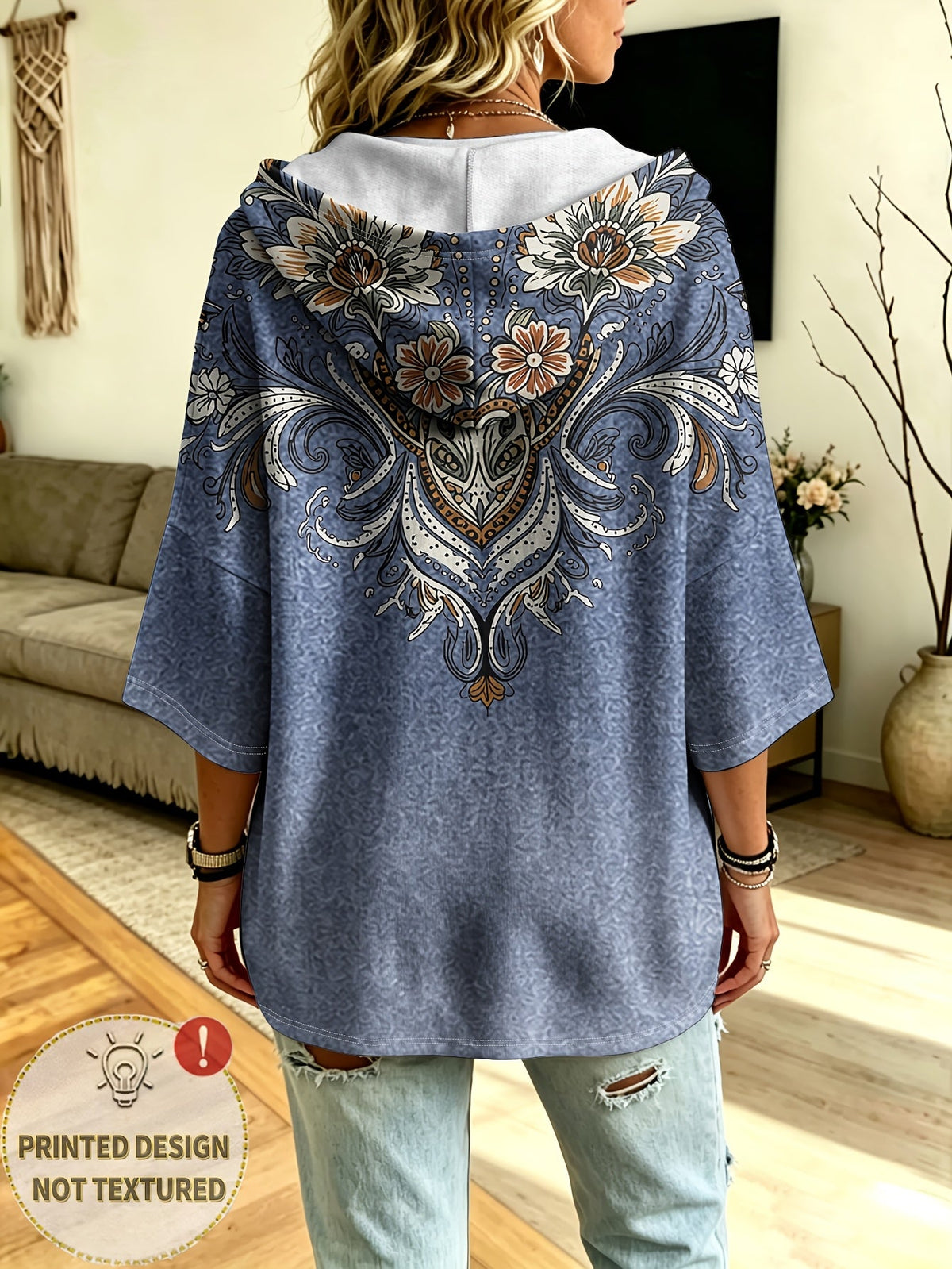 Plus Size Paisley Floral Print Hooded Cardigan
