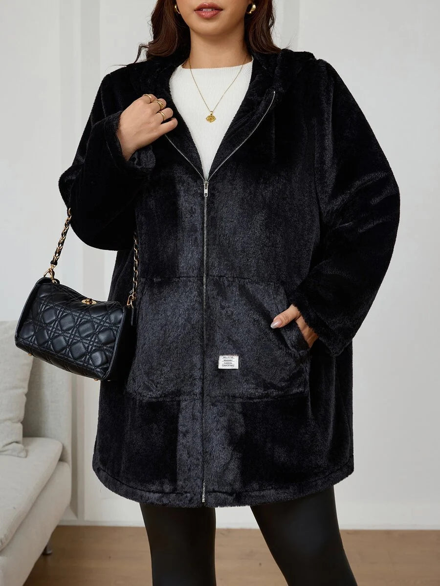 Plus Size Longline Knit Hoodie with Pockets