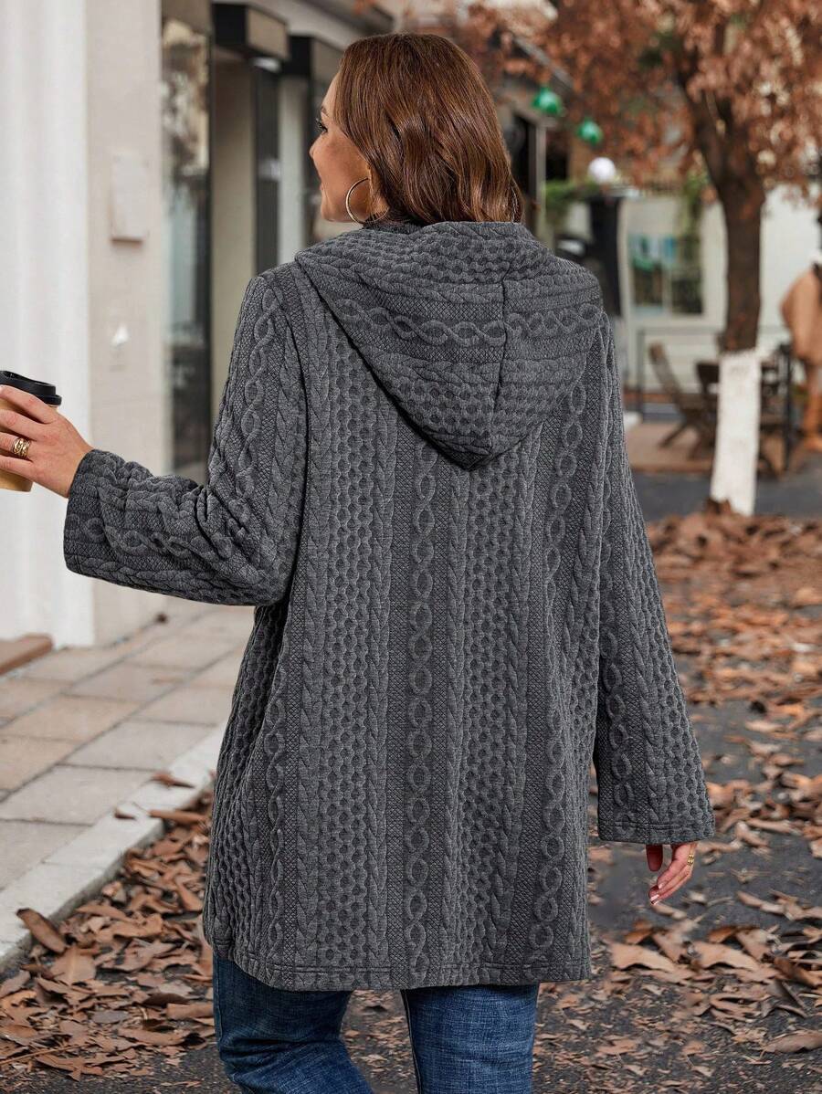 Plus Size Longline Knit Hoodie with Pockets