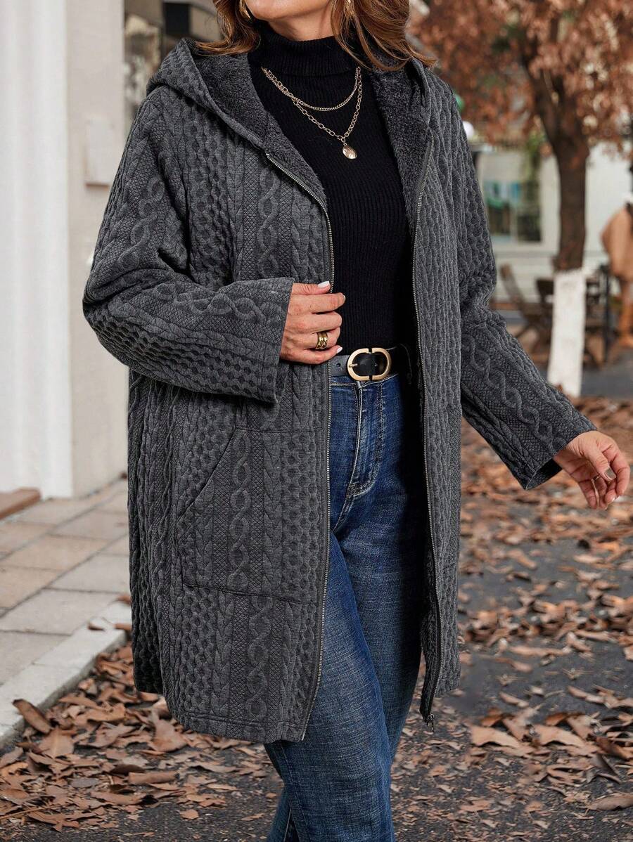 Plus Size Longline Knit Hoodie with Pockets