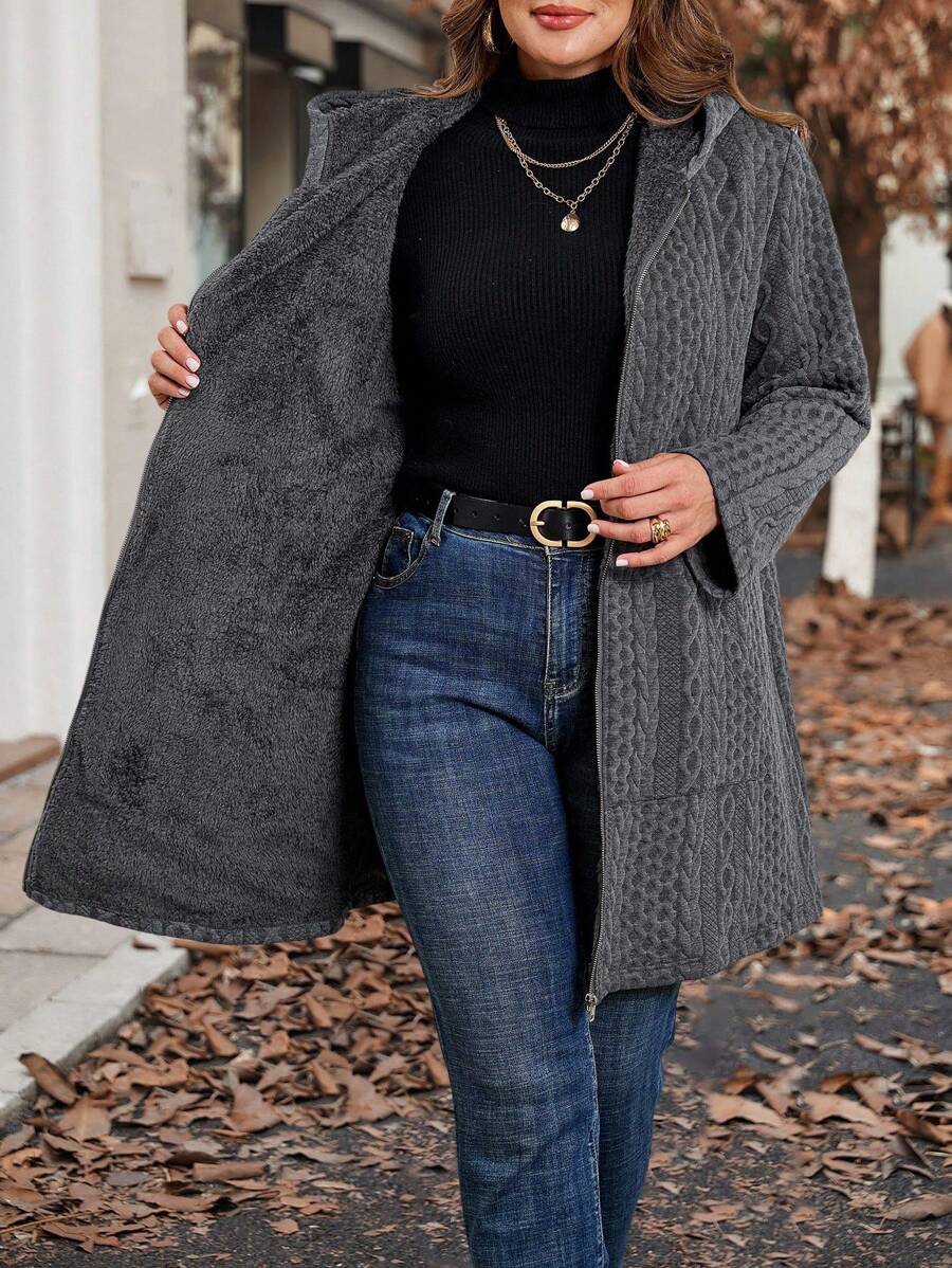 Plus Size Longline Knit Hoodie with Pockets