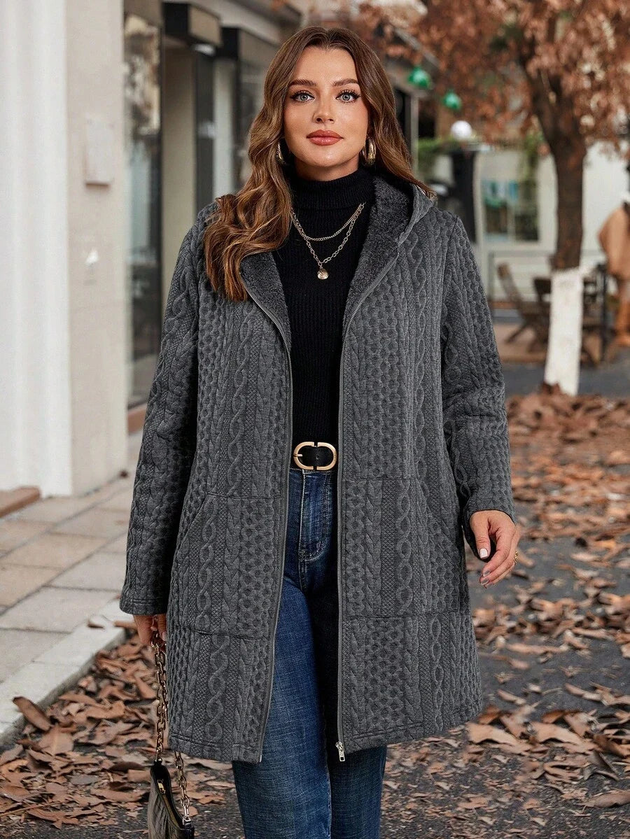 Plus Size Longline Knit Hoodie with Pockets