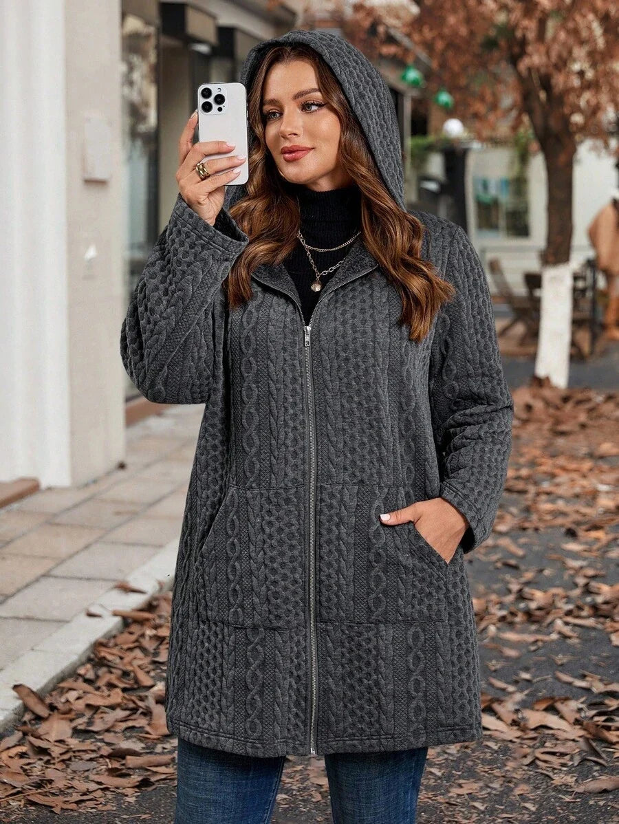 Plus Size Longline Knit Hoodie with Pockets