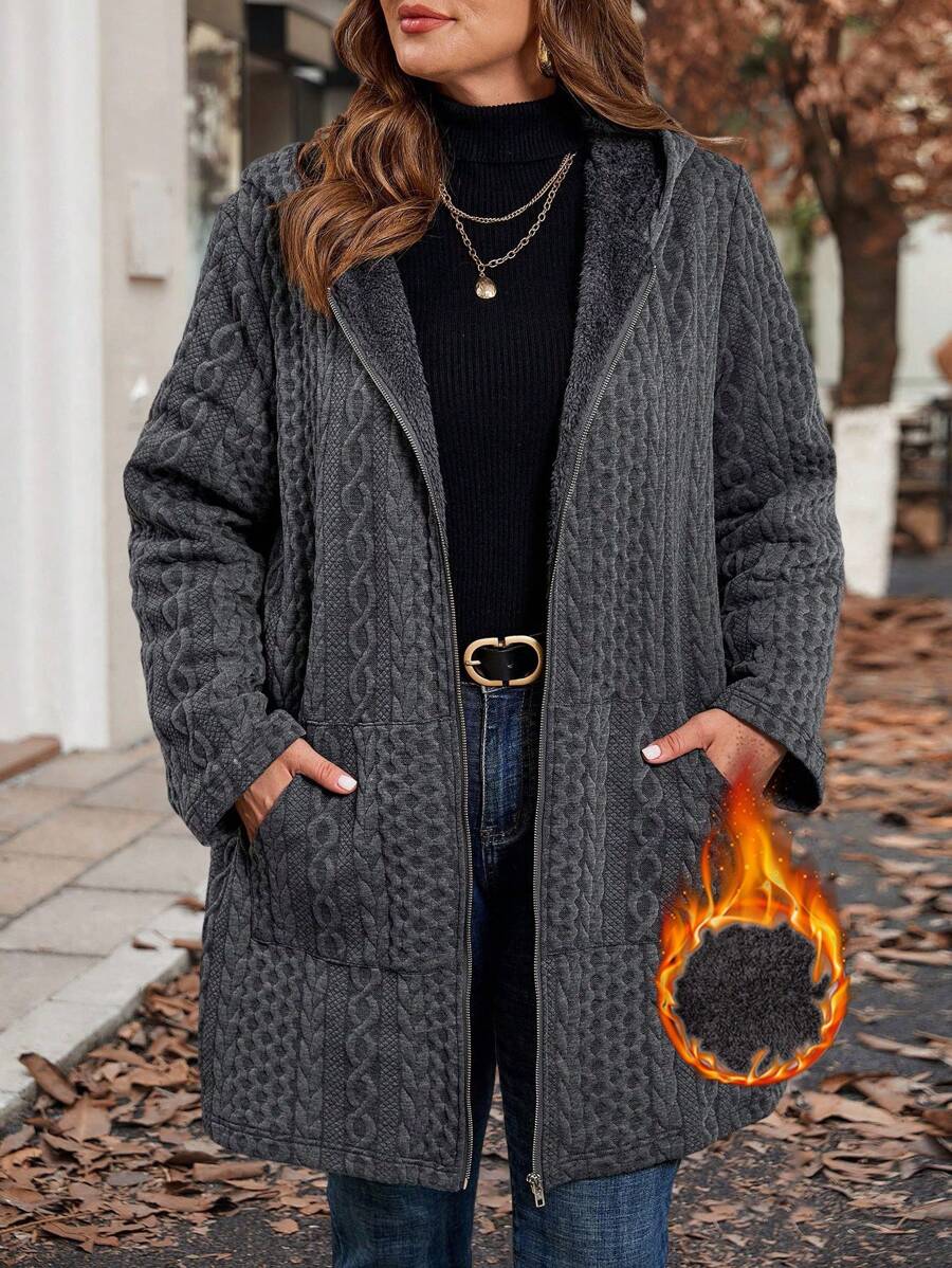 Plus Size Longline Knit Hoodie with Pockets