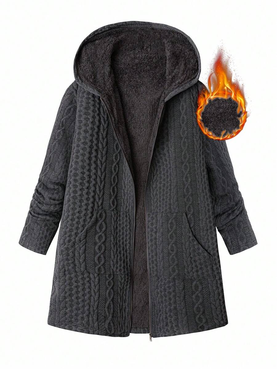 Plus Size Longline Knit Hoodie with Pockets