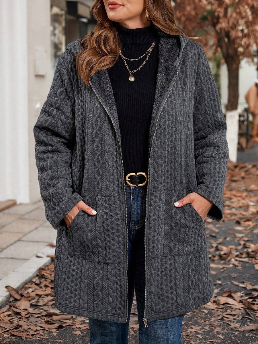 Plus Size Longline Knit Hoodie with Pockets
