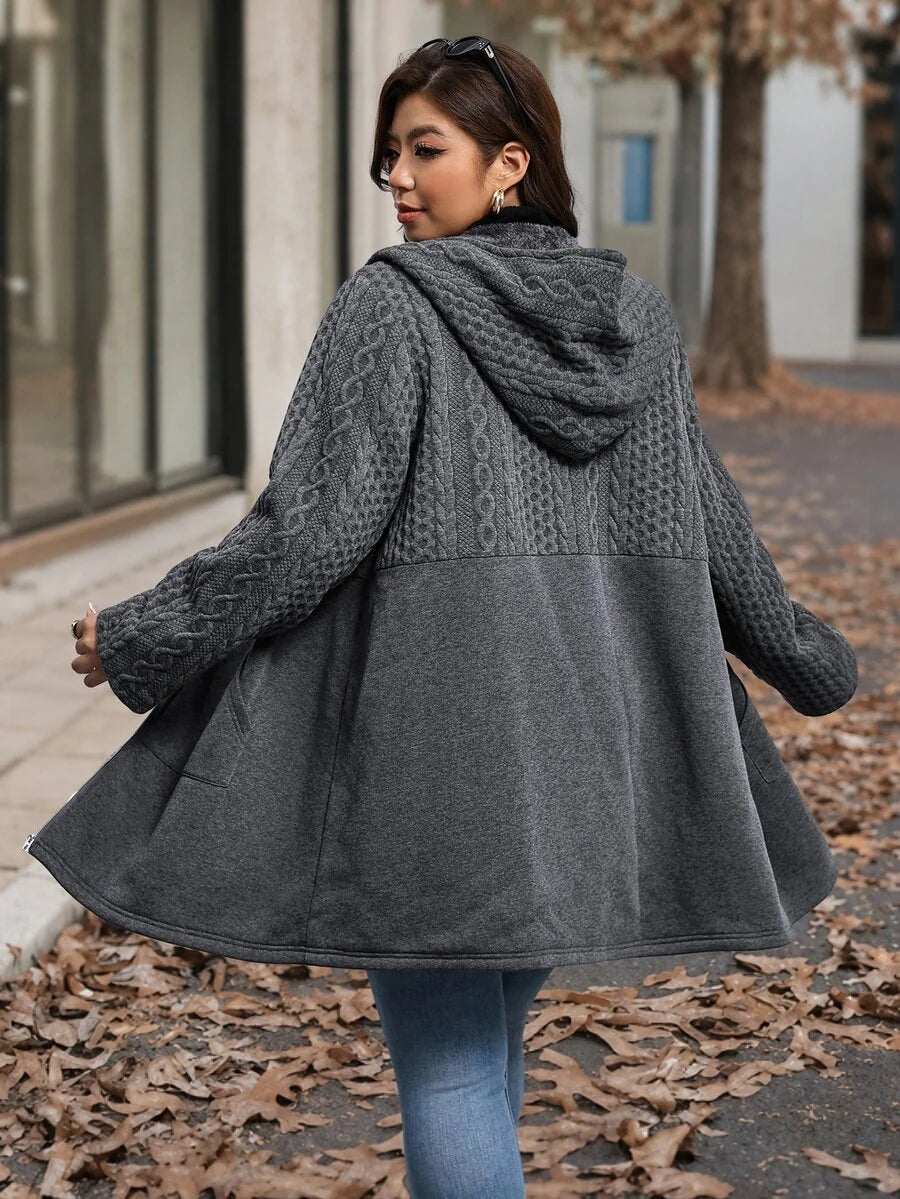 Plus Size Longline Knit Hoodie with Pockets
