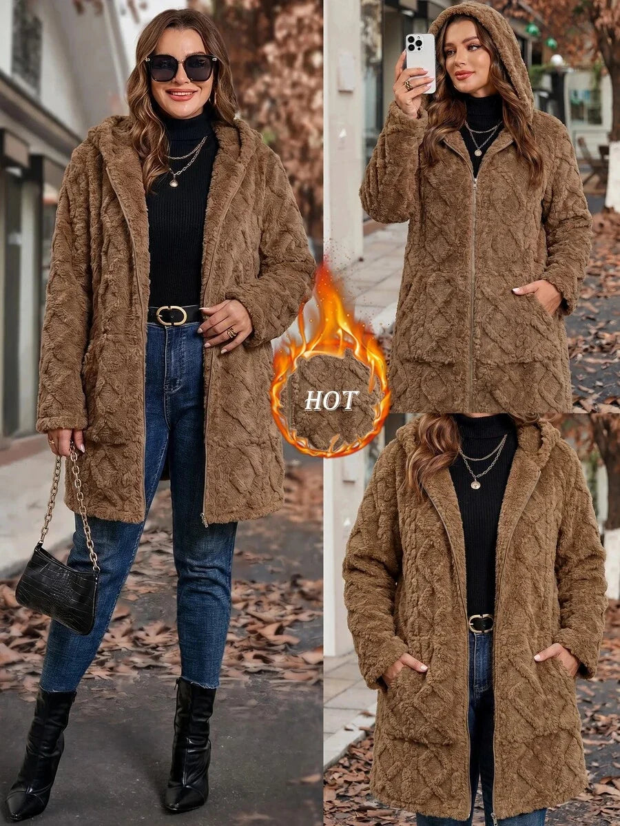 Plus Size Longline Knit Hoodie with Pockets