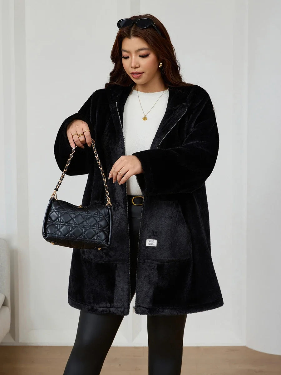 Plus Size Longline Knit Hoodie with Pockets