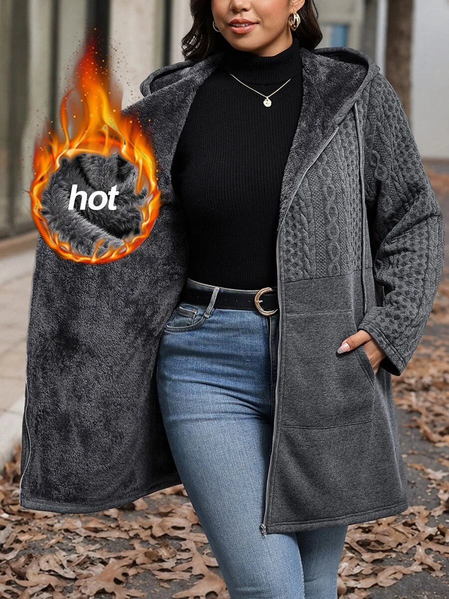 Plus Size Longline Knit Hoodie with Pockets