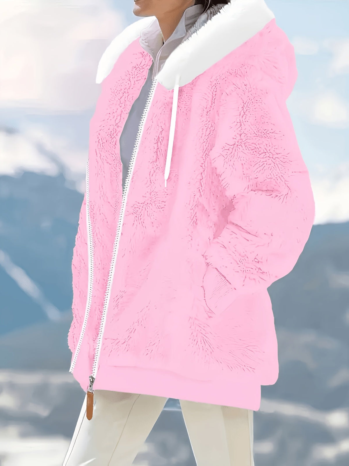 Plus Size Hooded Plush Zip-Up Jacket