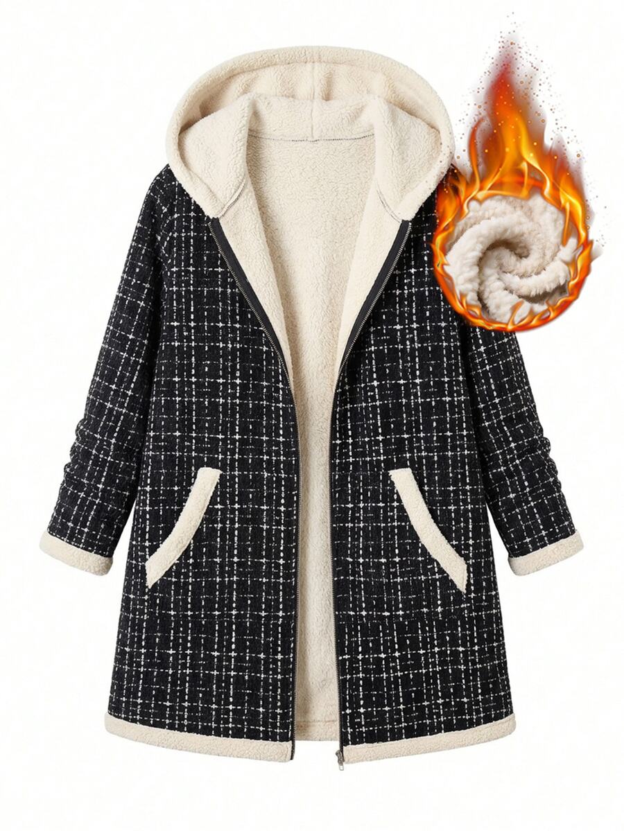 Plus Size Longline Knit Hoodie with Pockets