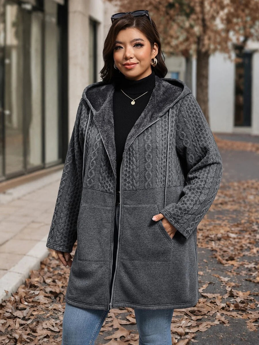 Plus Size Longline Knit Hoodie with Pockets