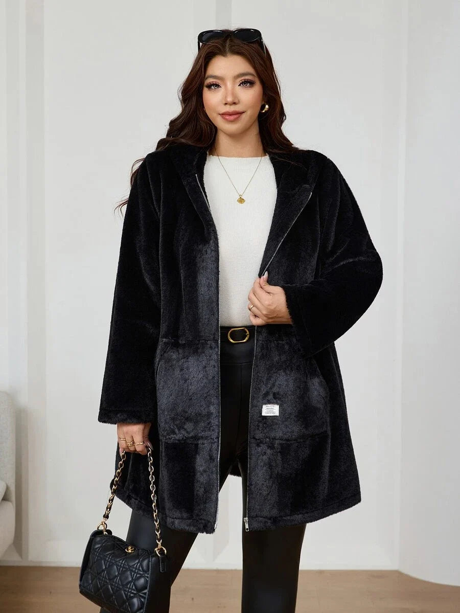 Plus Size Longline Knit Hoodie with Pockets