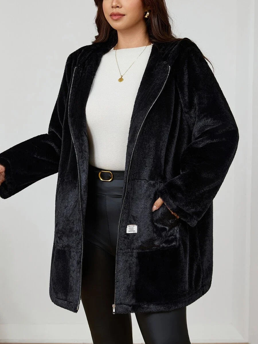 Plus Size Longline Knit Hoodie with Pockets