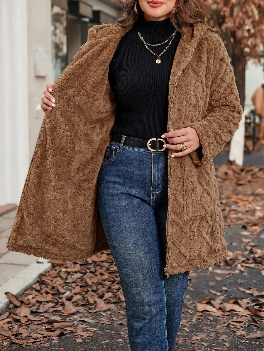Plus Size Longline Knit Hoodie with Pockets