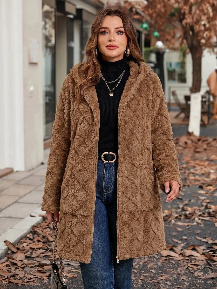 Plus Size Longline Knit Hoodie with Pockets