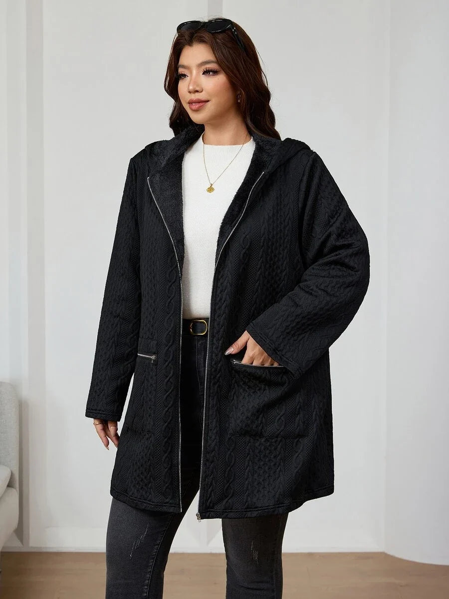Plus Size Longline Knit Hoodie with Pockets
