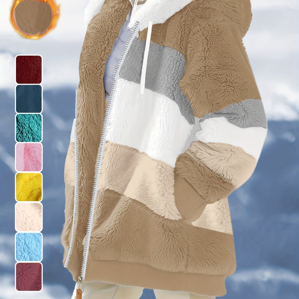 Plus Size Hooded Zip-Up Fleece Jacket with Pockets