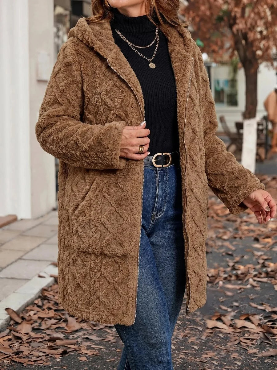 Plus Size Longline Knit Hoodie with Pockets
