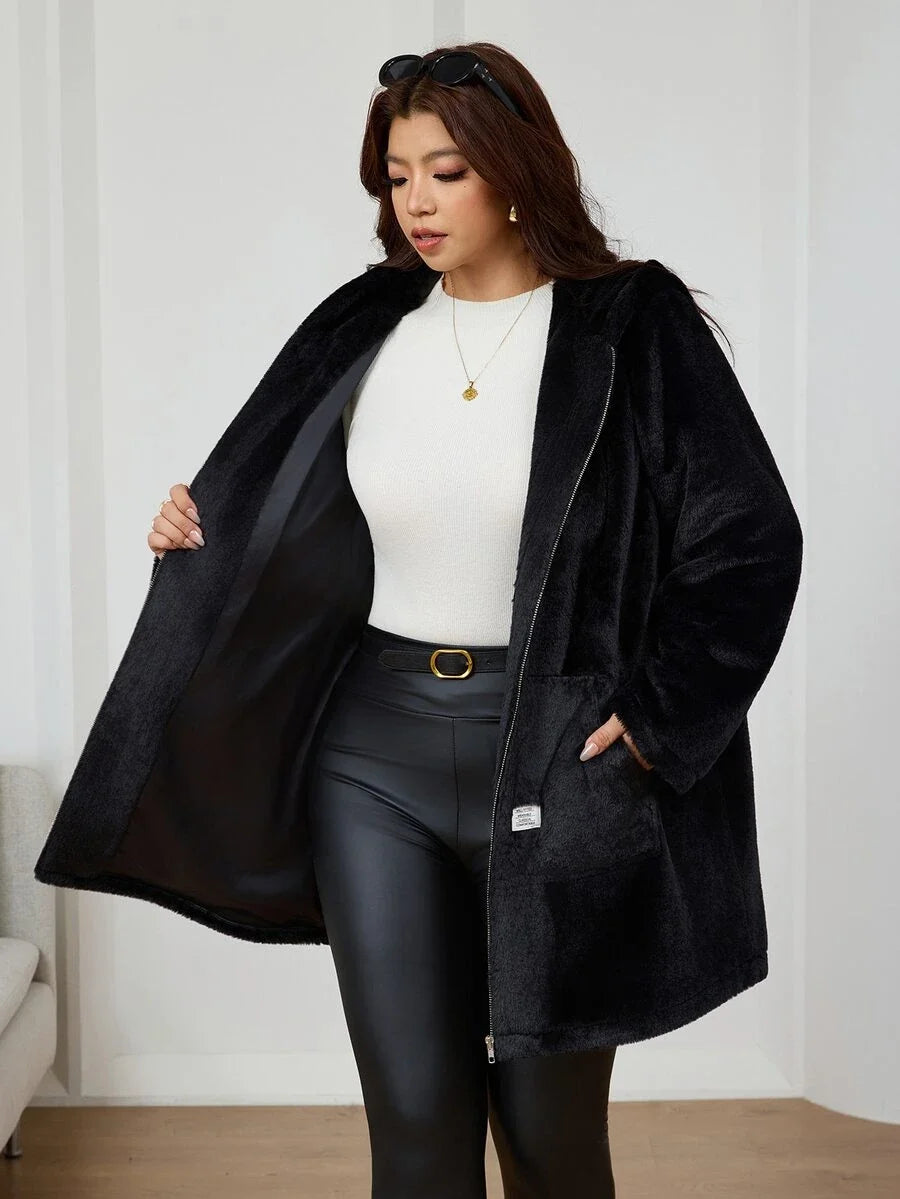 Plus Size Longline Knit Hoodie with Pockets
