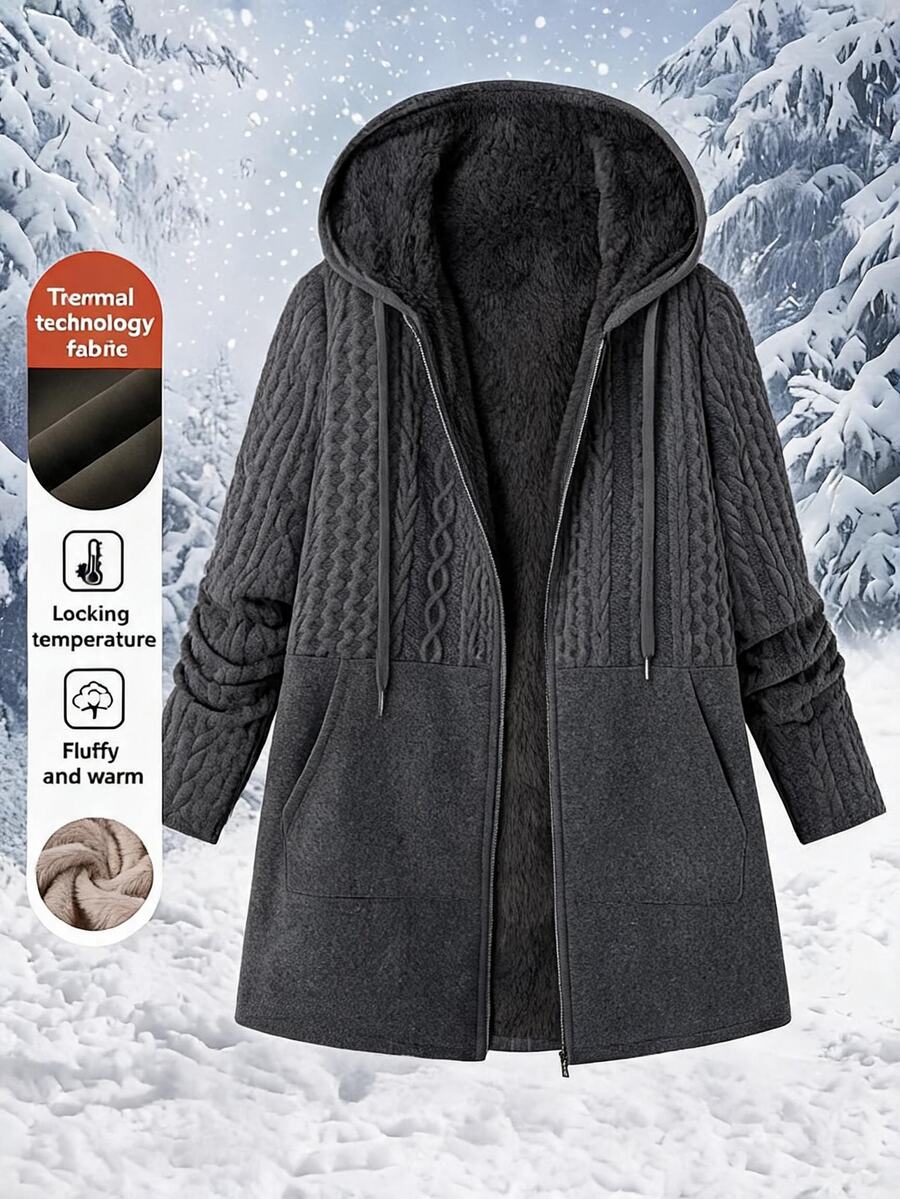 Plus Size Longline Knit Hoodie with Pockets
