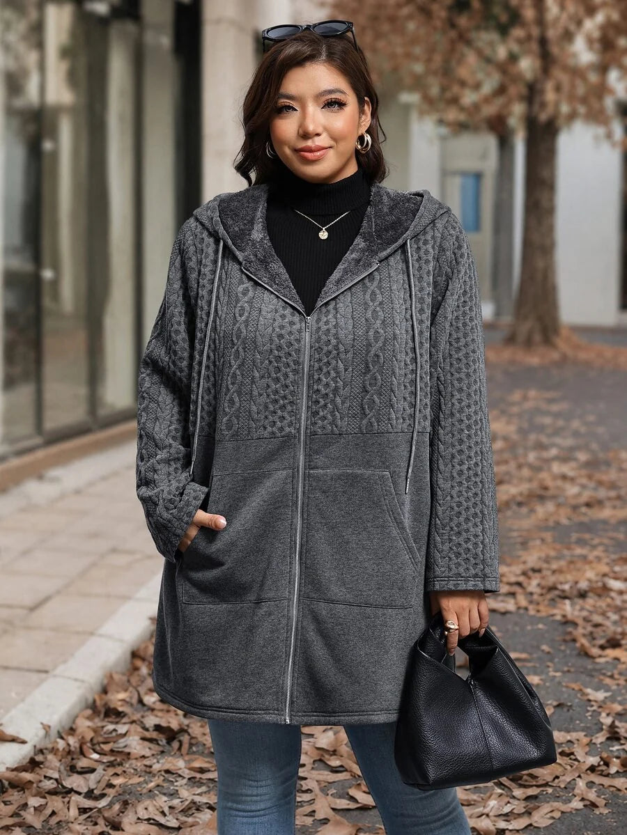 Plus Size Longline Knit Hoodie with Pockets