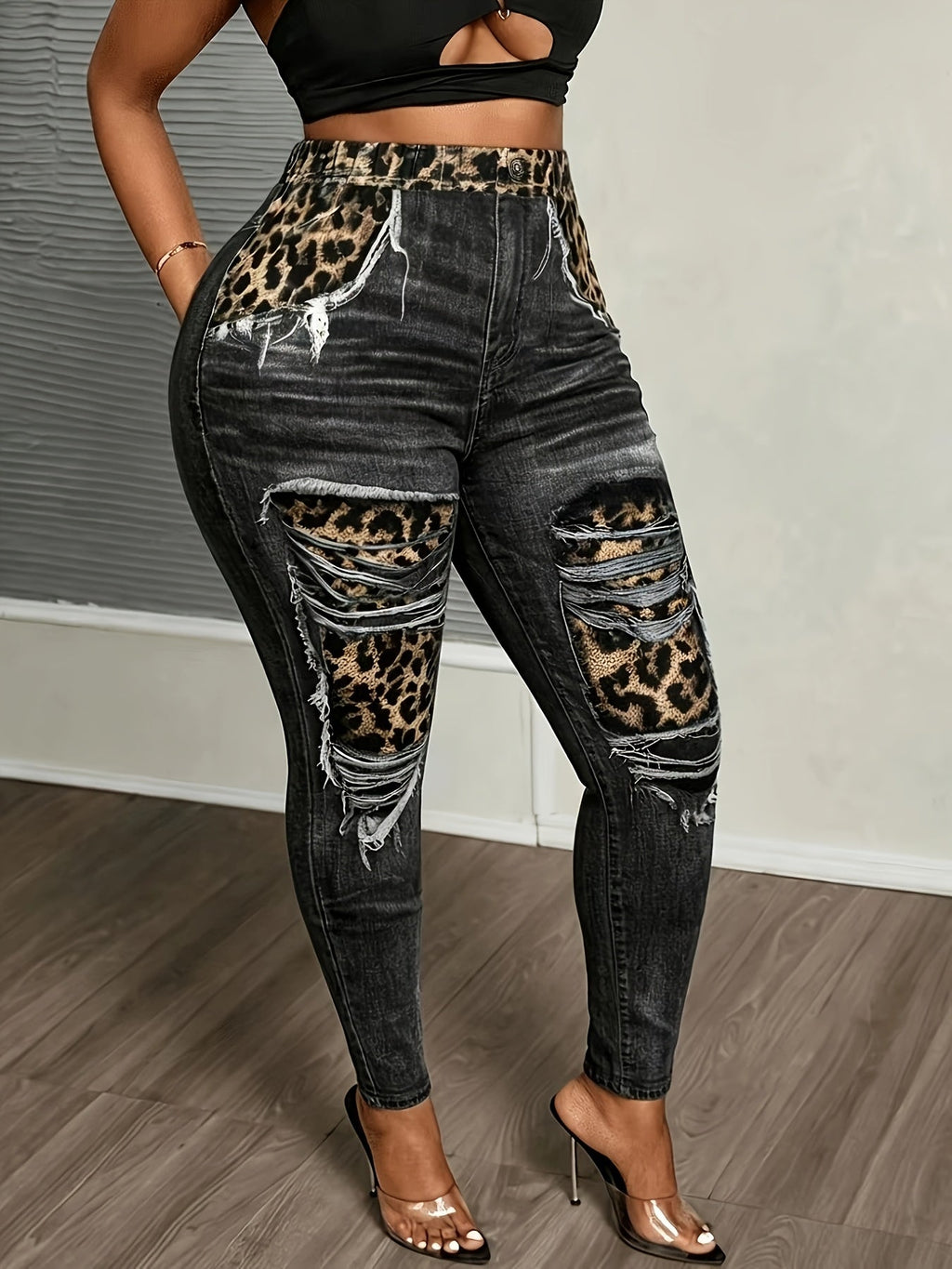 Plus Size High-Waisted Leopard Print Leggings