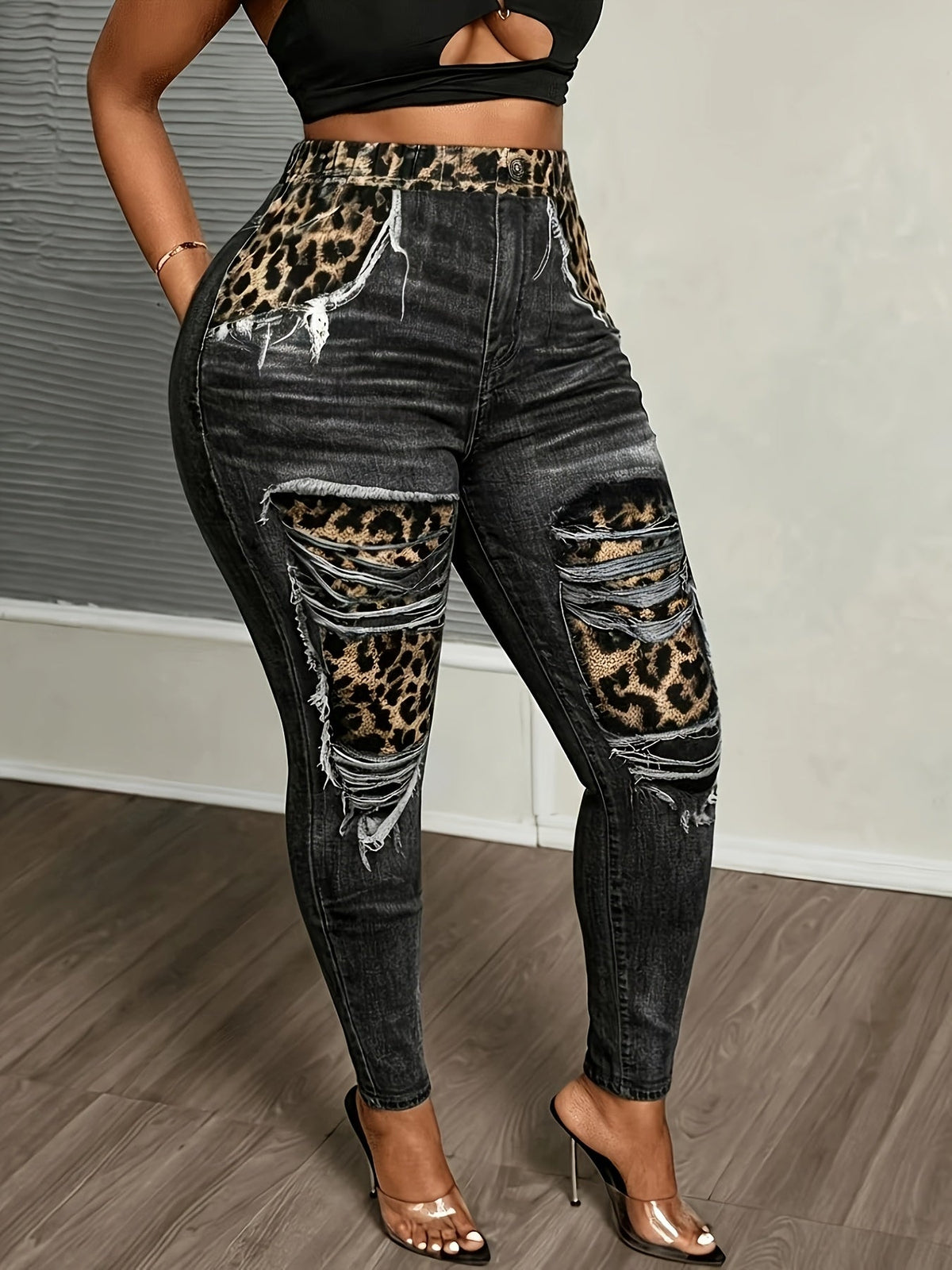 Plus Size High-Waisted Leopard Print Leggings
