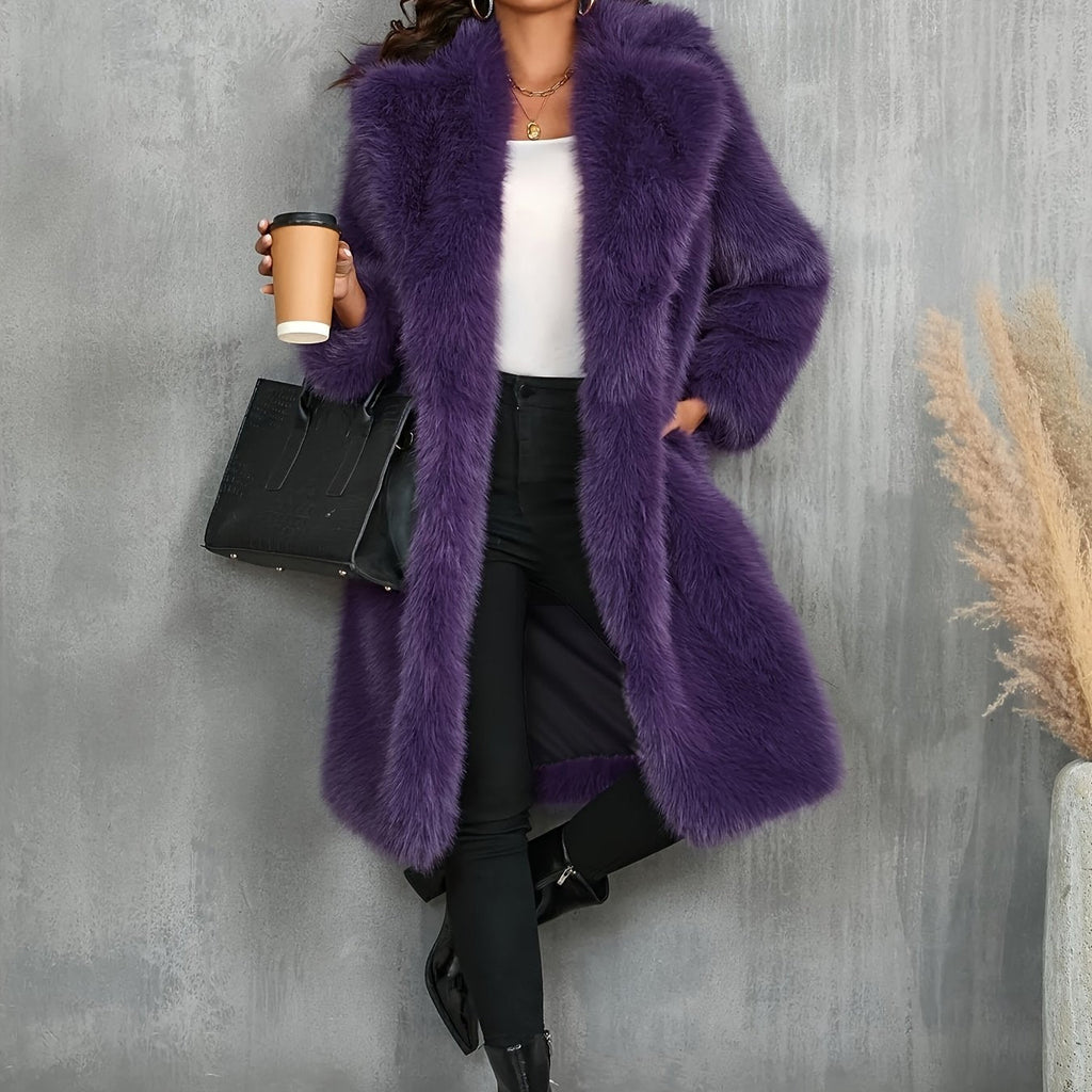 Plus Size Purple Faux Fur Lapel Coat