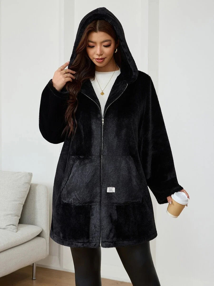 Plus Size Longline Knit Hoodie with Pockets