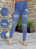 Plus Size Ripped-Effect Faux Denim Cropped Leggings