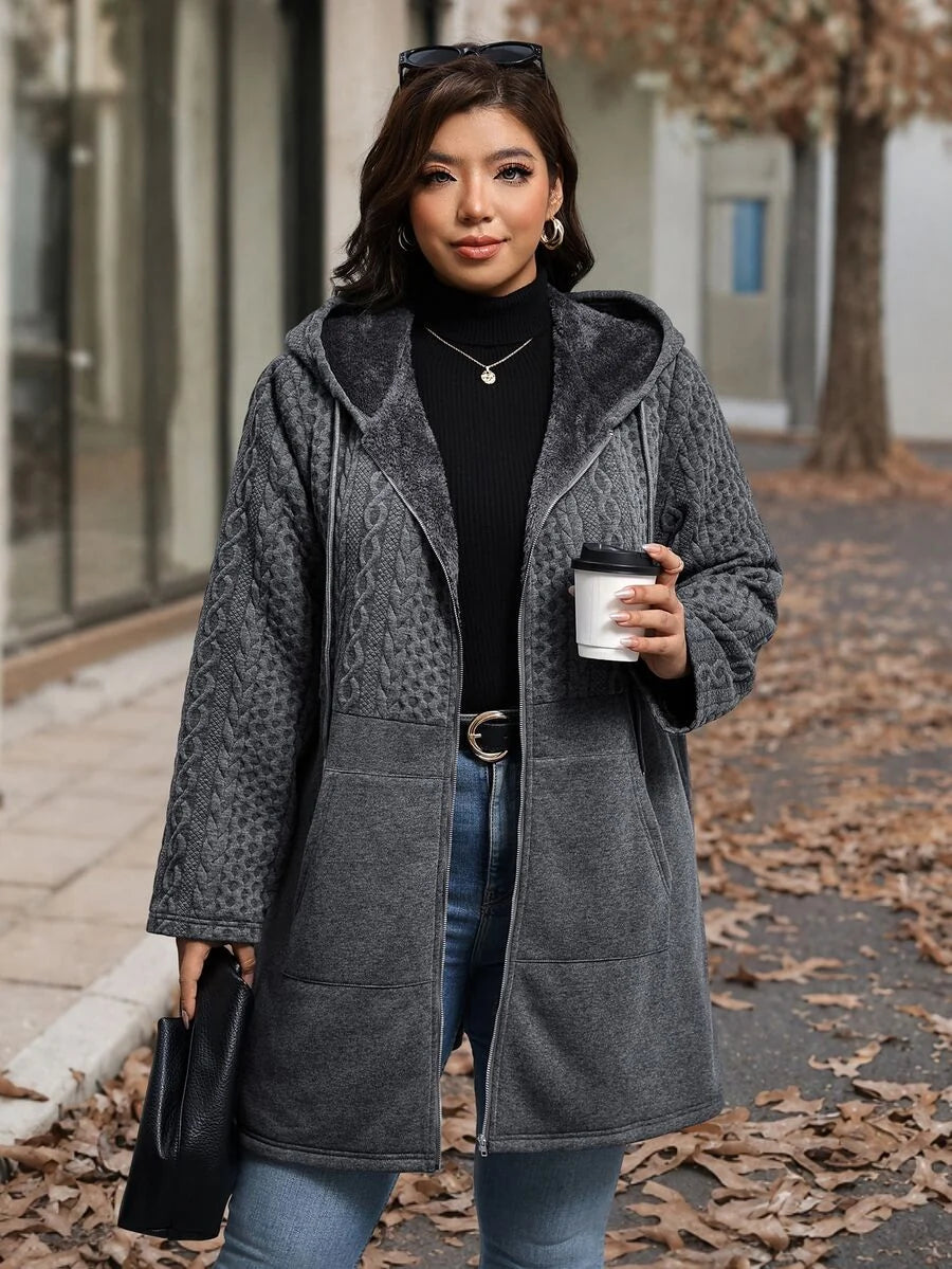 Plus Size Longline Knit Hoodie with Pockets