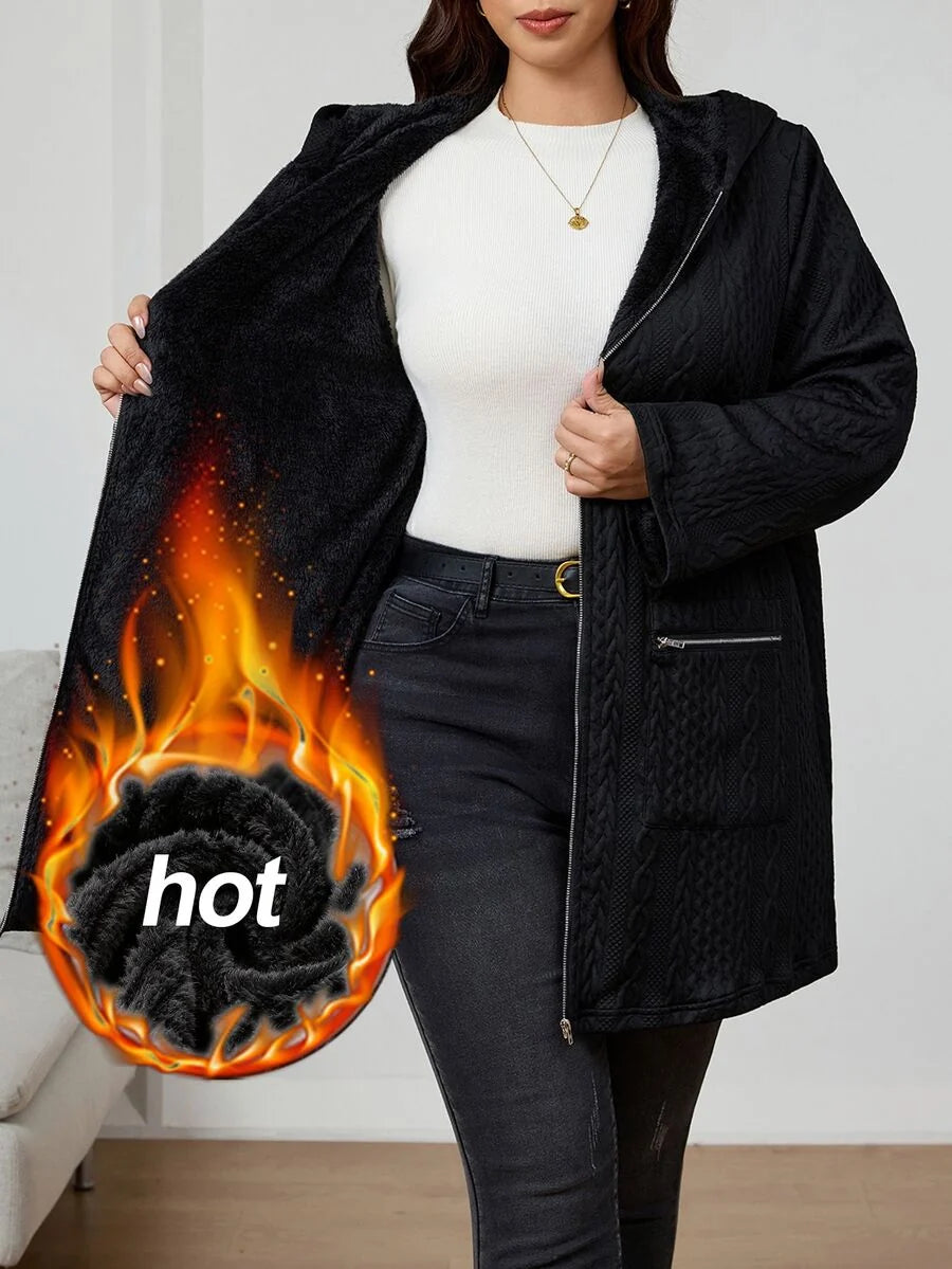Plus Size Longline Knit Hoodie with Pockets