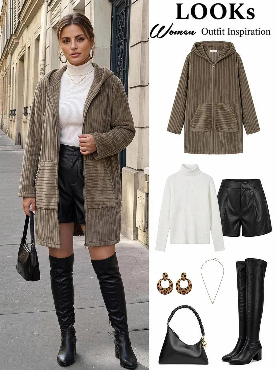 Plus Size Longline Knit Hoodie with Pockets