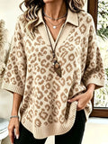 Plus Size Leopard Pattern V-Neck Jumper
