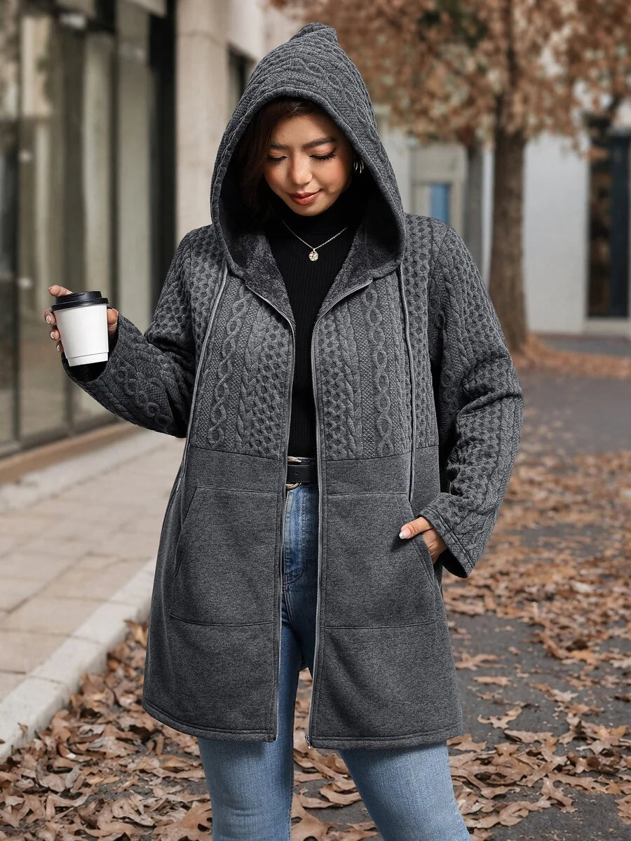 Plus Size Longline Knit Hoodie with Pockets