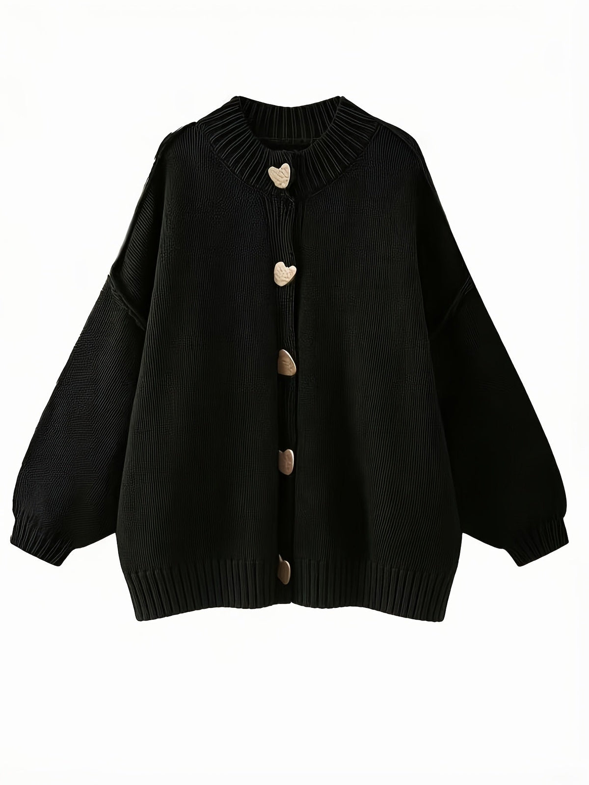 Plus Size Heart Button Crew Neck Cardigan