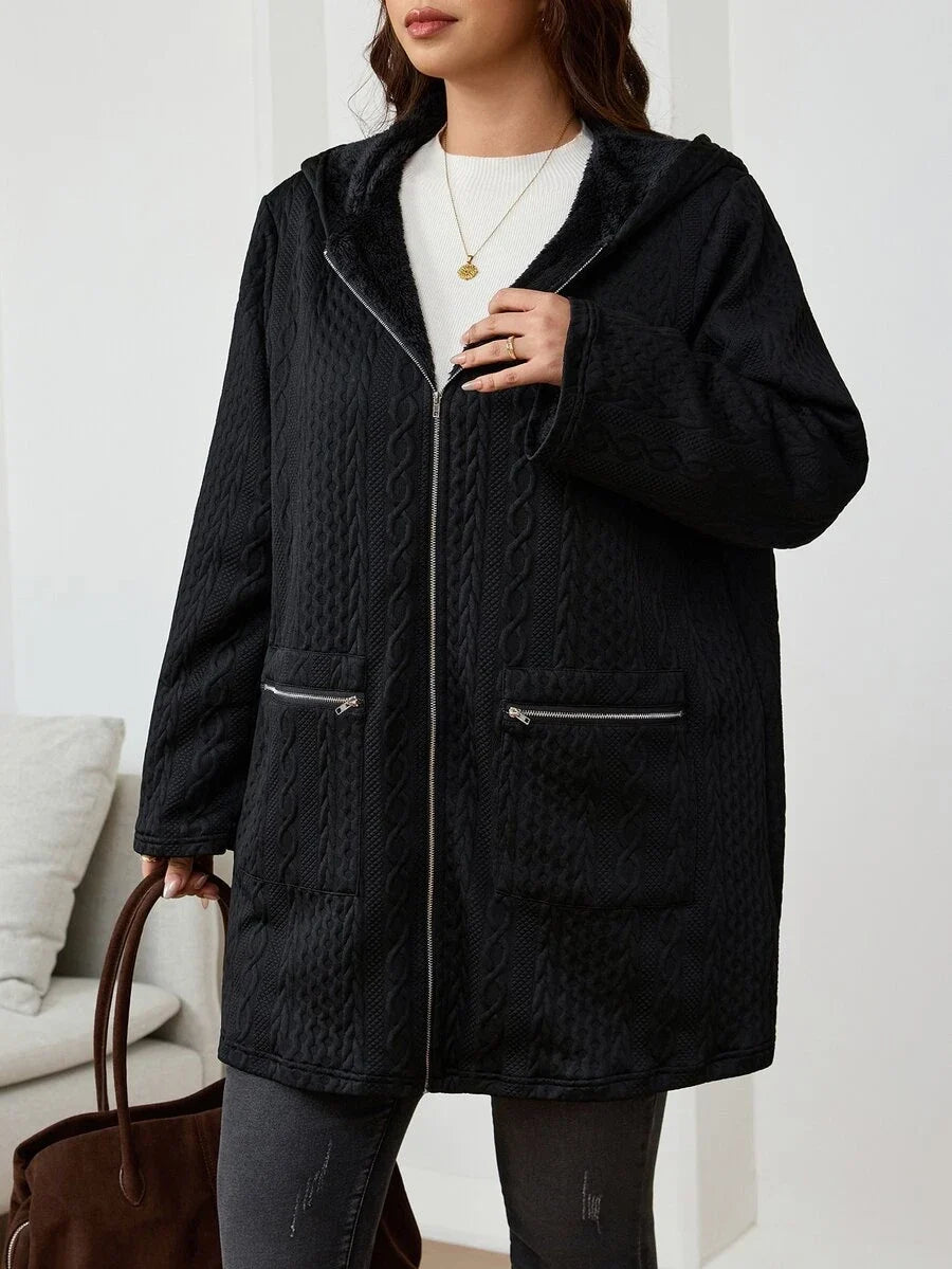 Plus Size Longline Knit Hoodie with Pockets