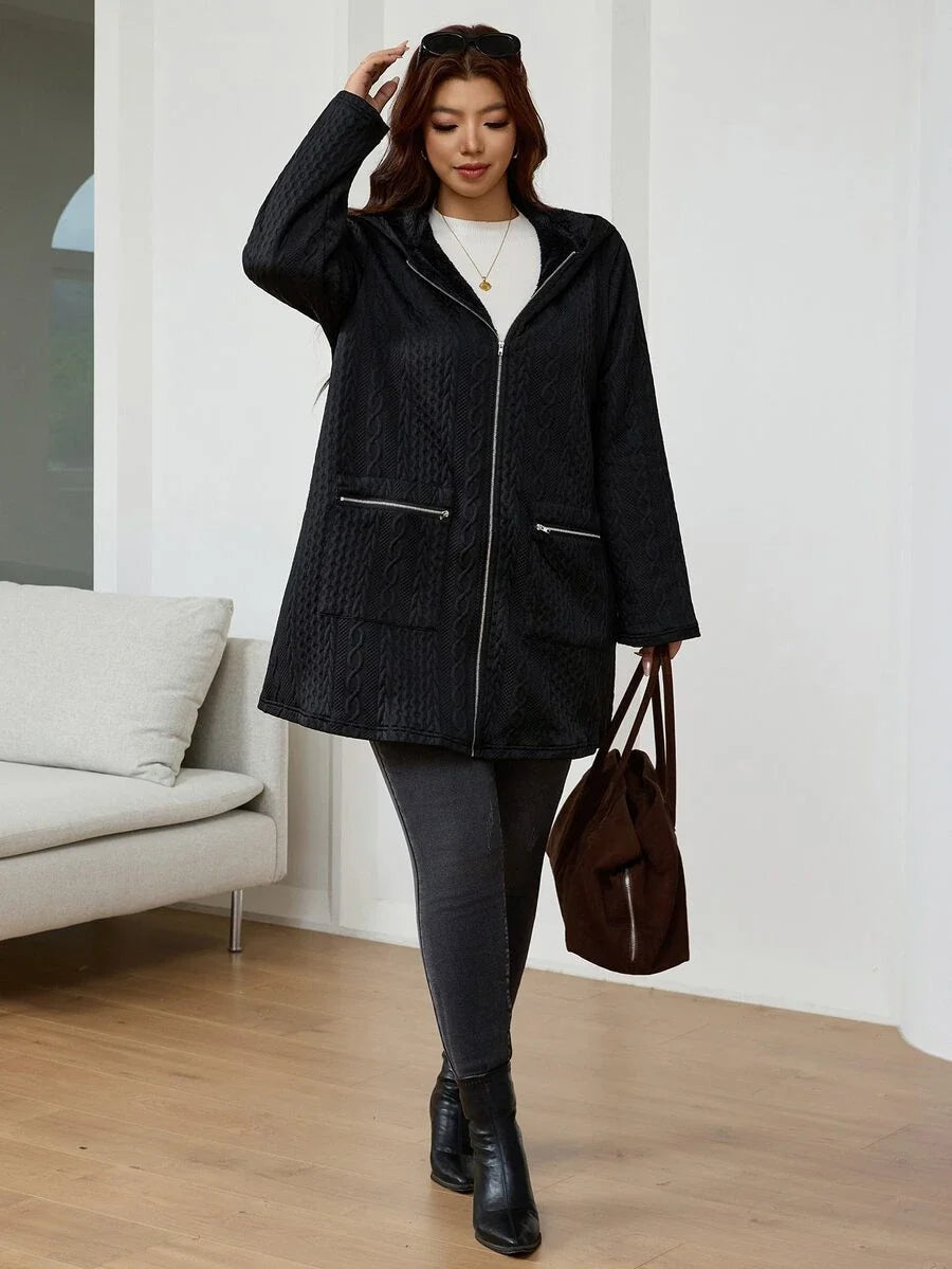 Plus Size Longline Knit Hoodie with Pockets