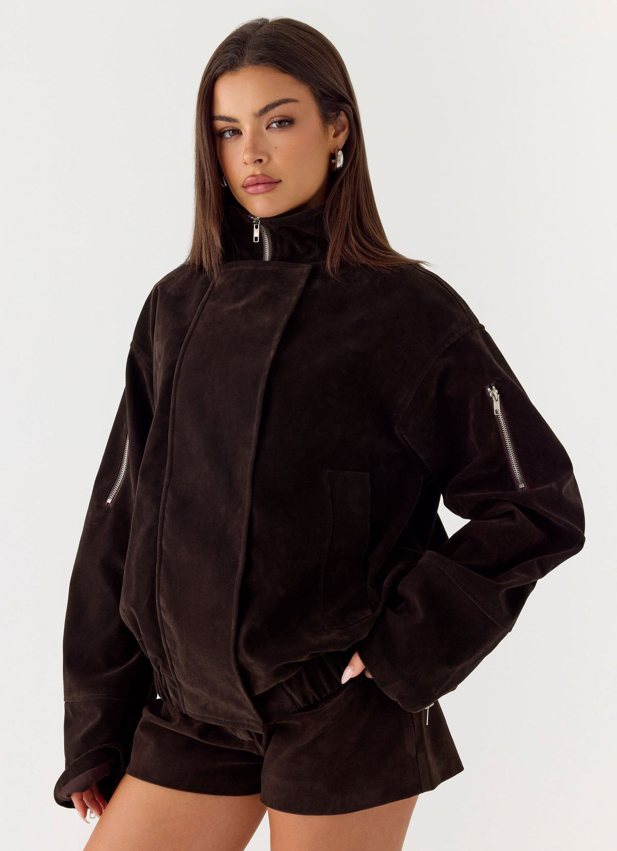 Marlow Faux Suede Jacket - Chocolate