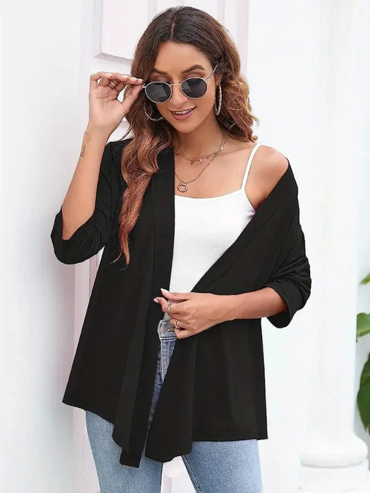 Plus Size Open-Front Cardigan with 3/4 Sleeves