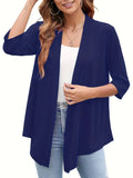 Plus Size Open-Front Cardigan with 3/4 Sleeves