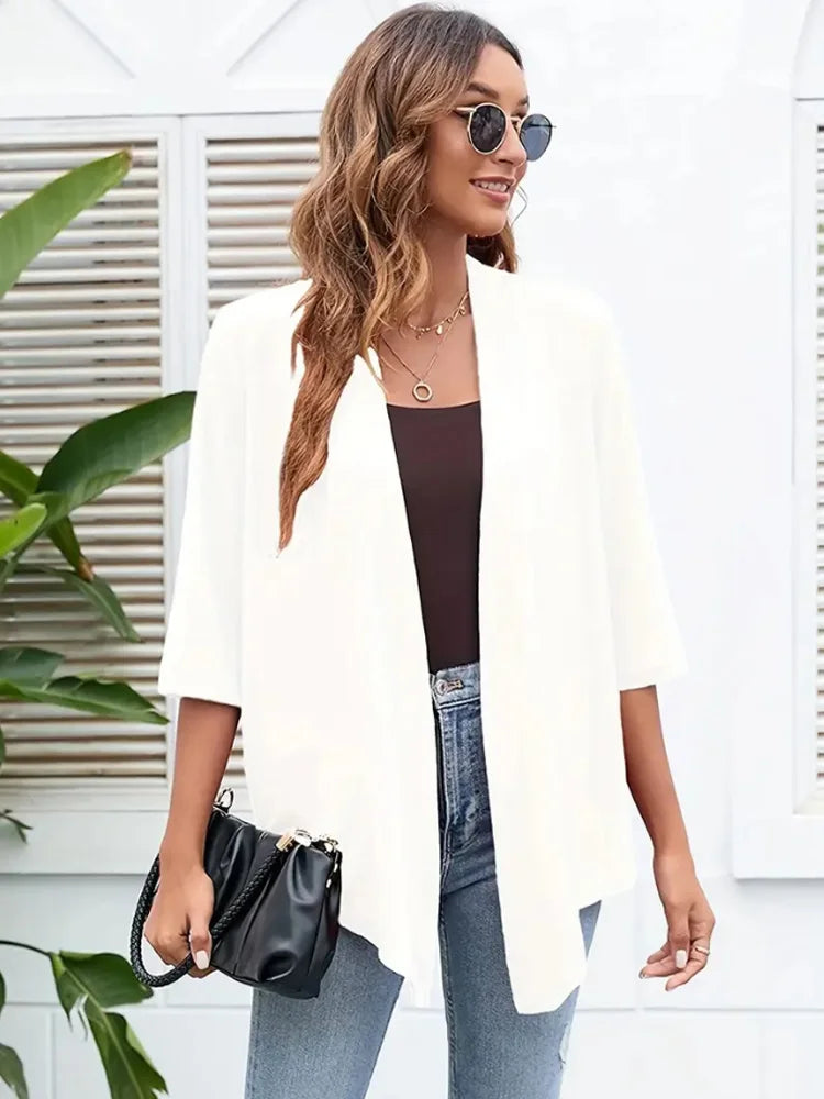 Plus Size Open-Front Cardigan with 3/4 Sleeves