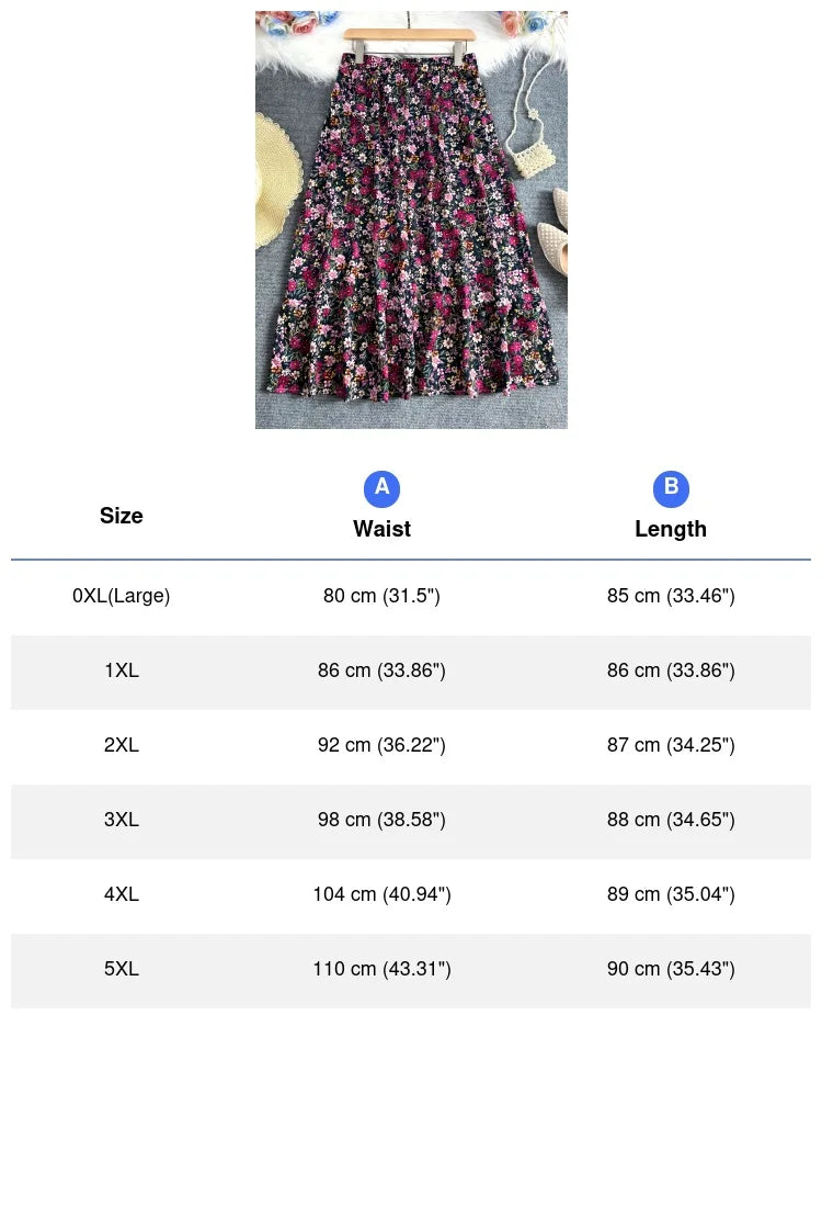 Plus Size Floral Print A-Line Midi Skirt