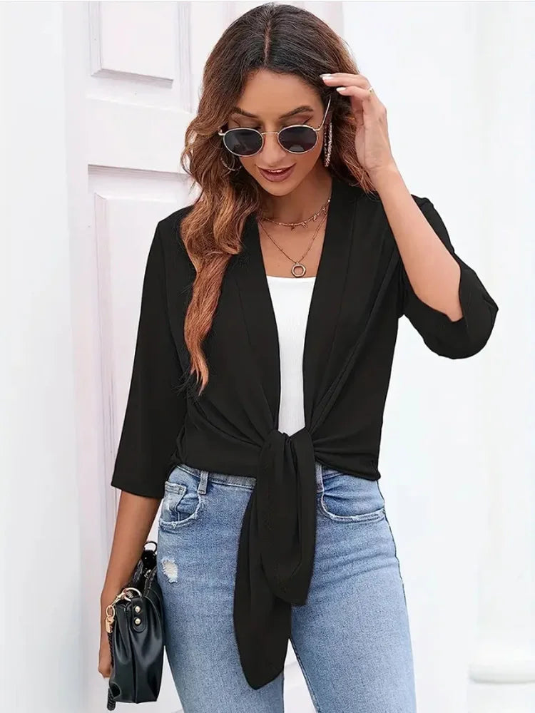 Plus Size Open-Front Cardigan with 3/4 Sleeves